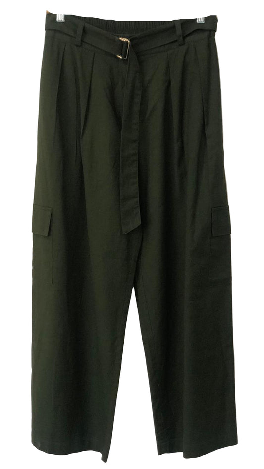 Dark green wide-leg pants with a belt