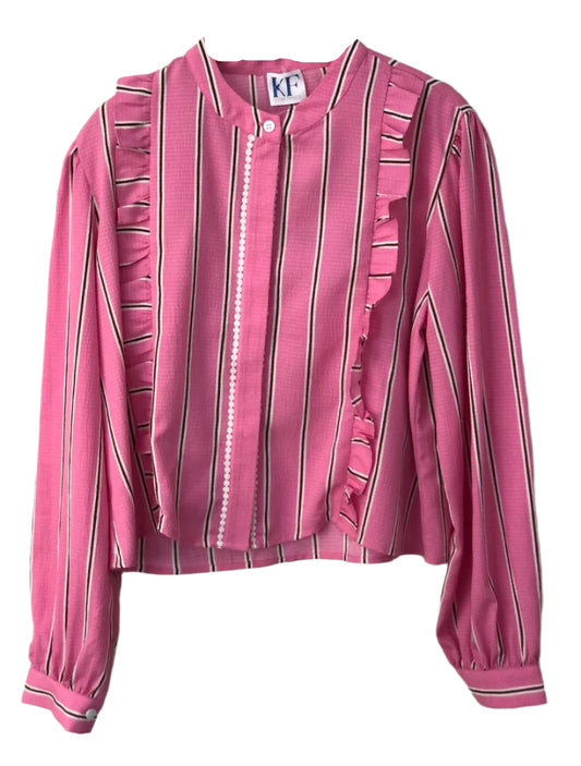 Pink striped shirt with ruffled details
