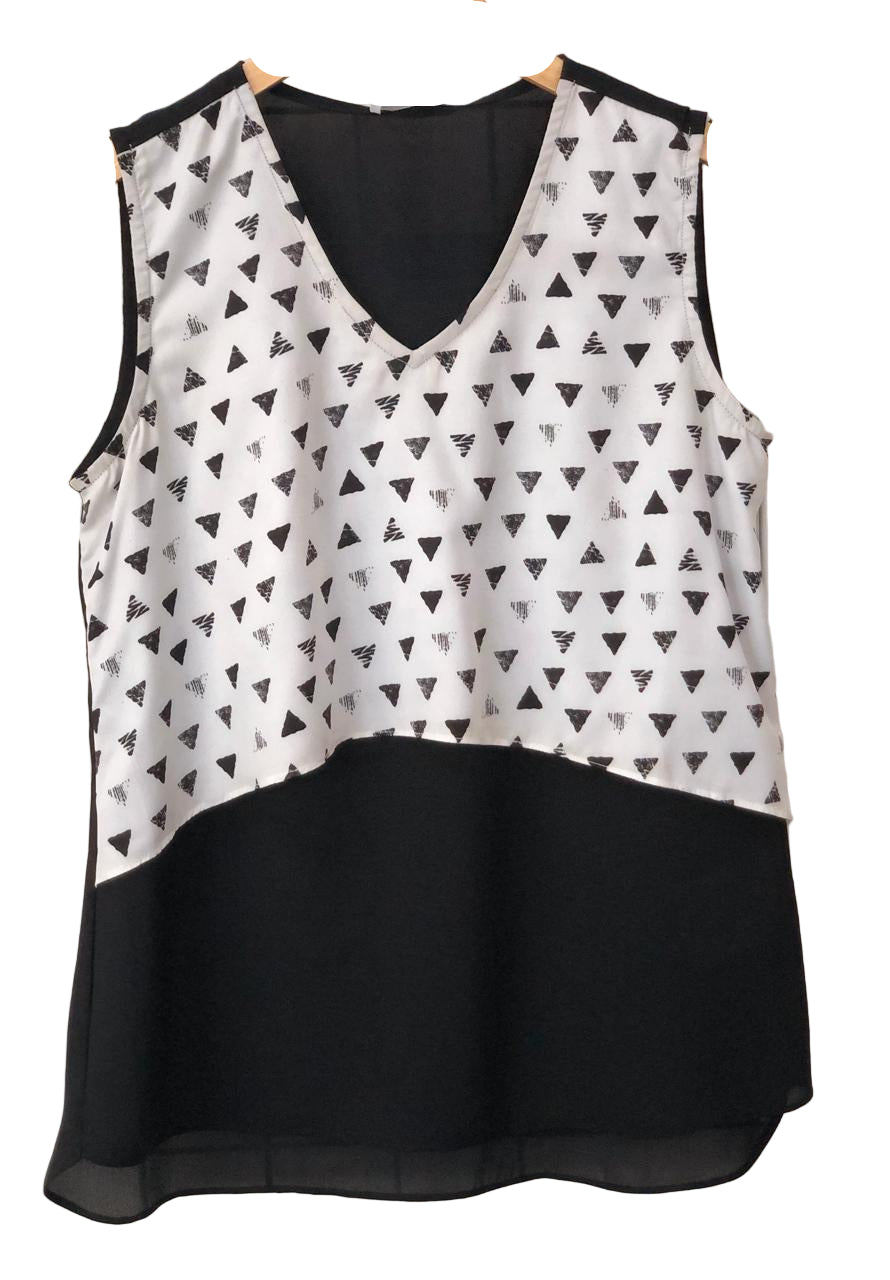 Black and white sleeveless top