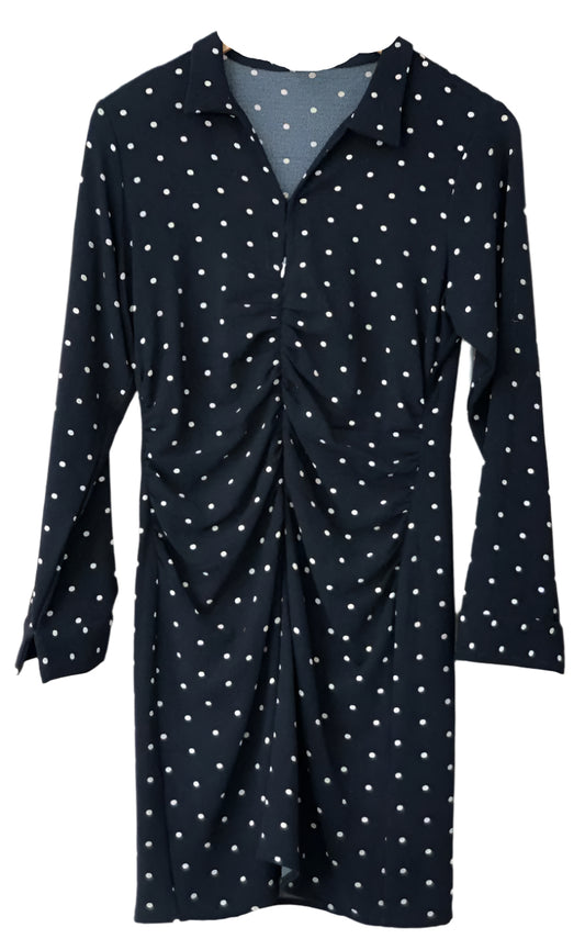 Navy dress with white polka dots