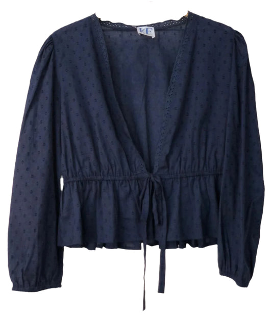 Navy blue blouse with ruffled details
