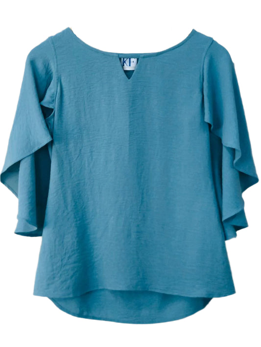 Blue blouse with ruffled sleeves