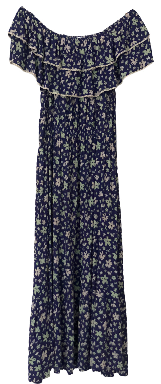 Navy Floral off-shoulder Dress