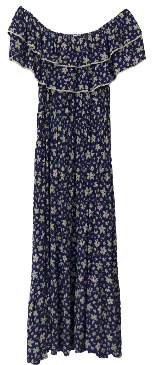 Navy Floral off-shoulder Dress