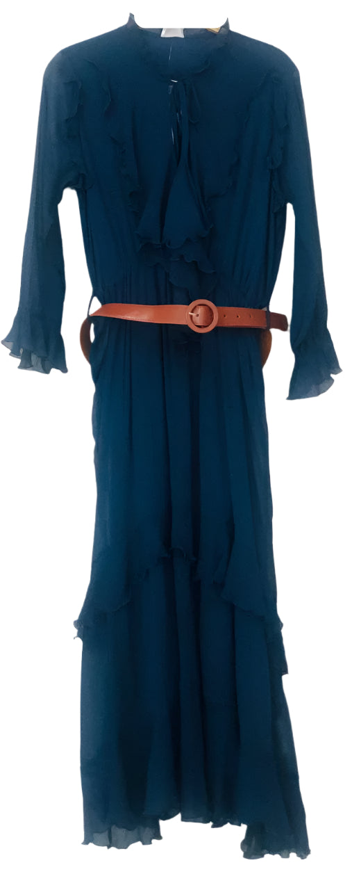Blue Dress with Brown Belt