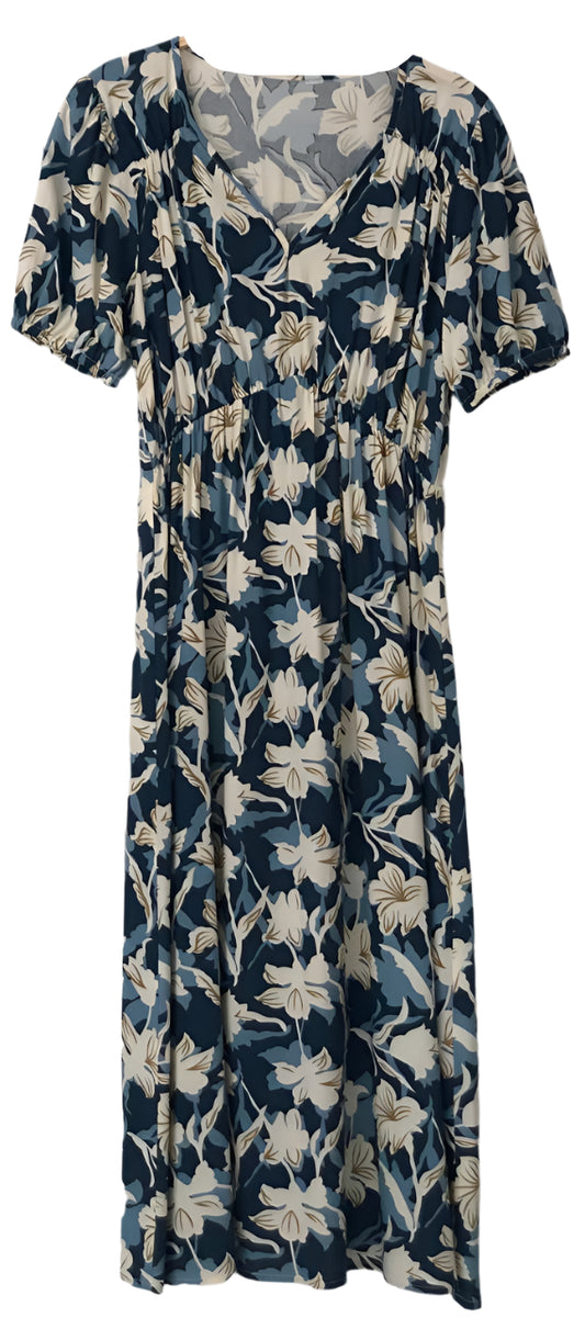 Floral Dress with Blue and Beige Pattern