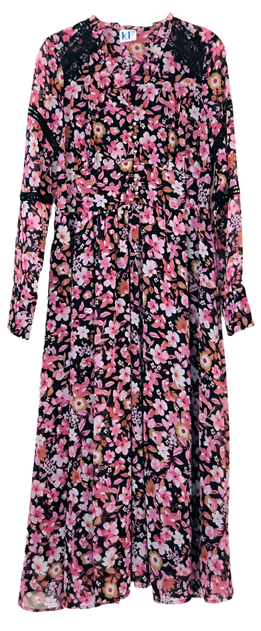 Floral Dress with Black and Pick Patterned