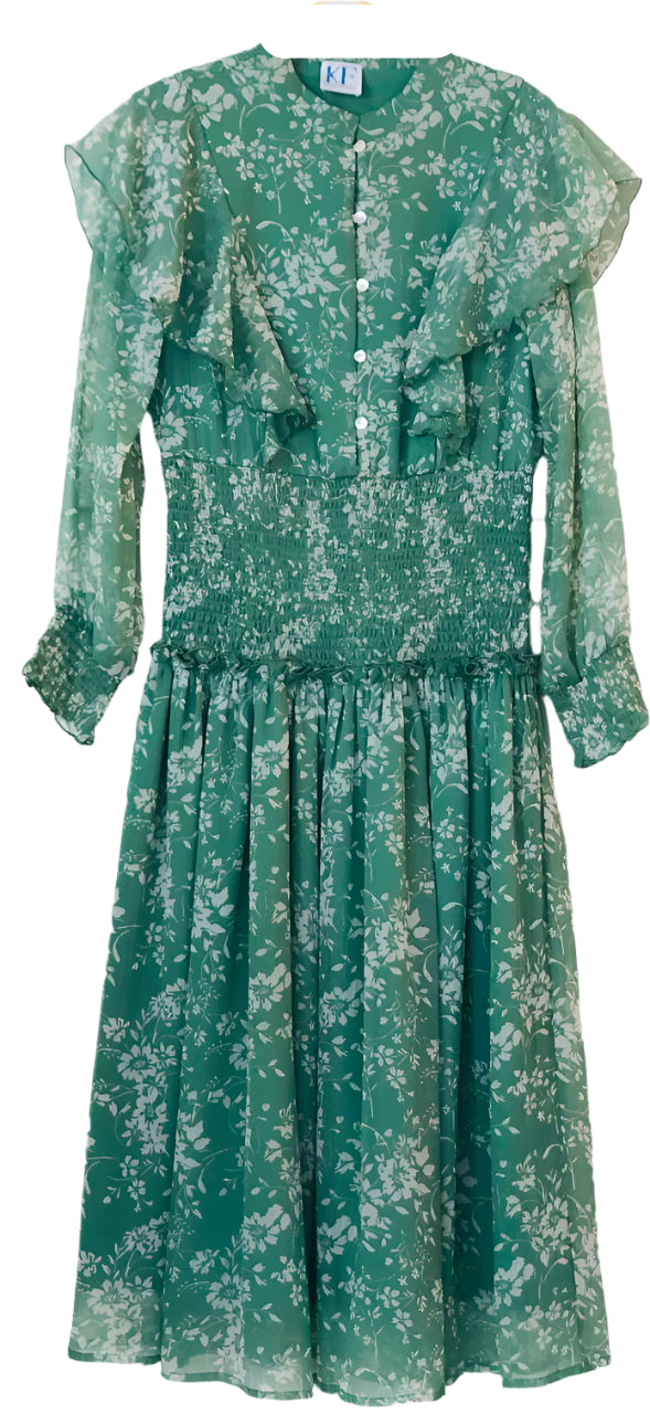 Green floral Dress with Lace