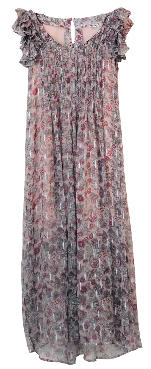 Floral Patterned Dress with Ruffled Shoulders