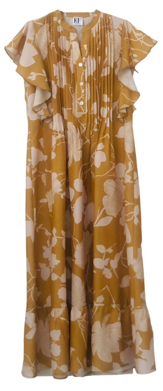 Floral Dress with Yellow and Beige Pattern
