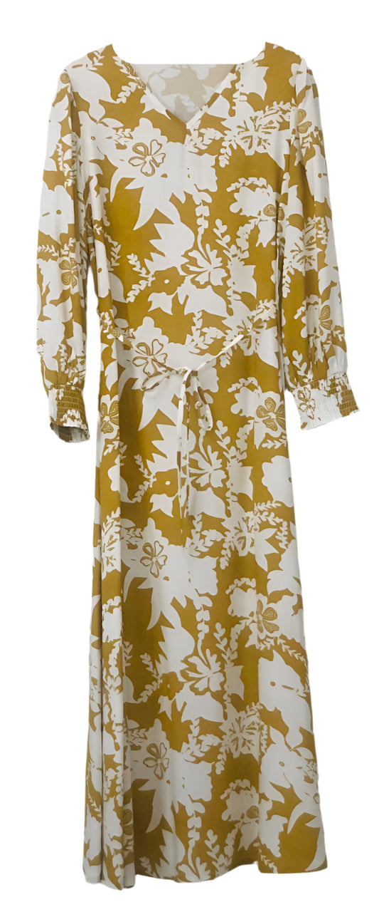 Floral V-Neck with Tie Belt