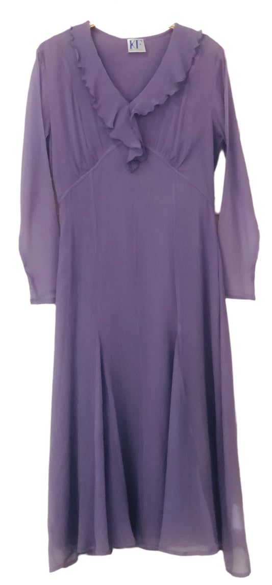 Purple Dress with Ruffled Neckline