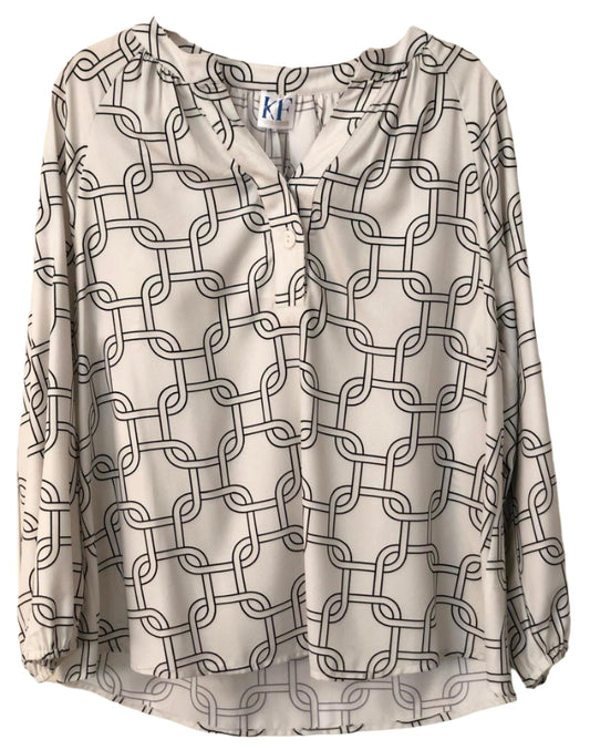 White blouse with black geometric