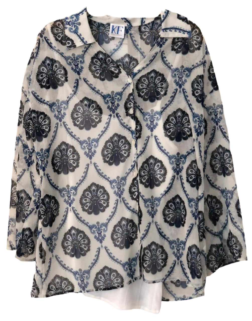 Blue and white patterned shirt