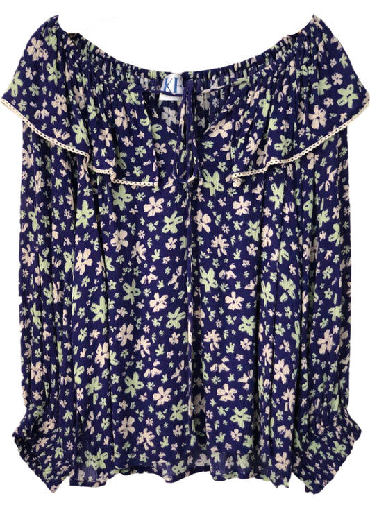 Navy blue floral-patterned blouse