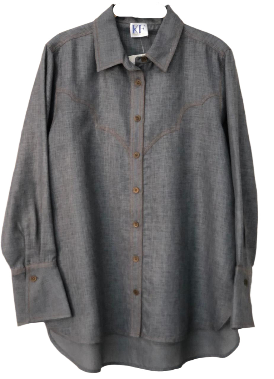 Gray button-up shirt