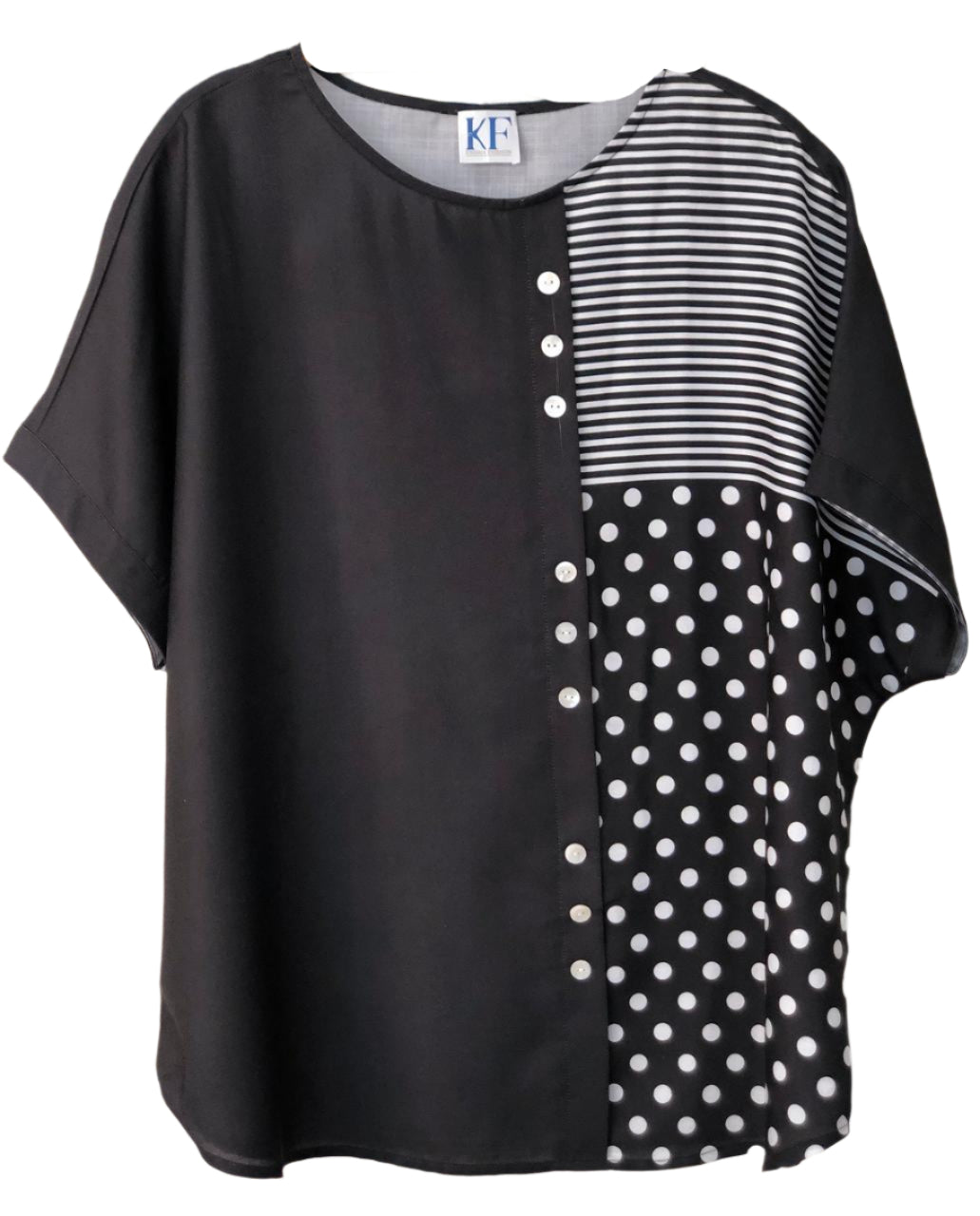 Black blouse with striped and polka dot