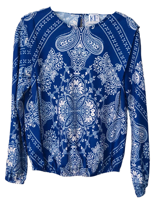 Blue and white patterned shirt