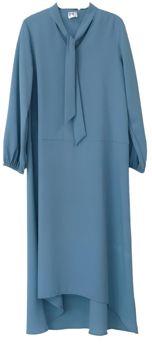 Blue Dress with a Tie Neckline