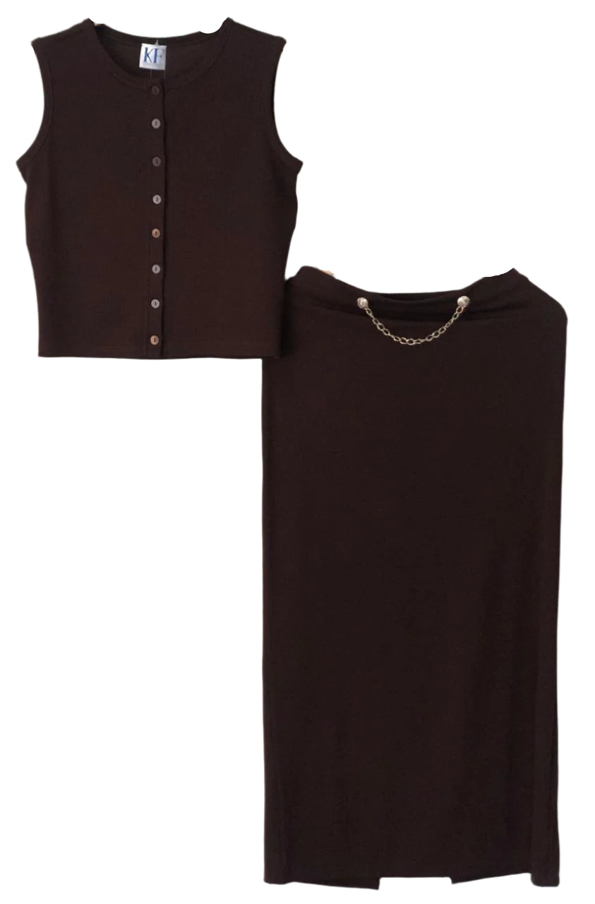 Brown sleeveless top and skirt  (Co-Ord Set)