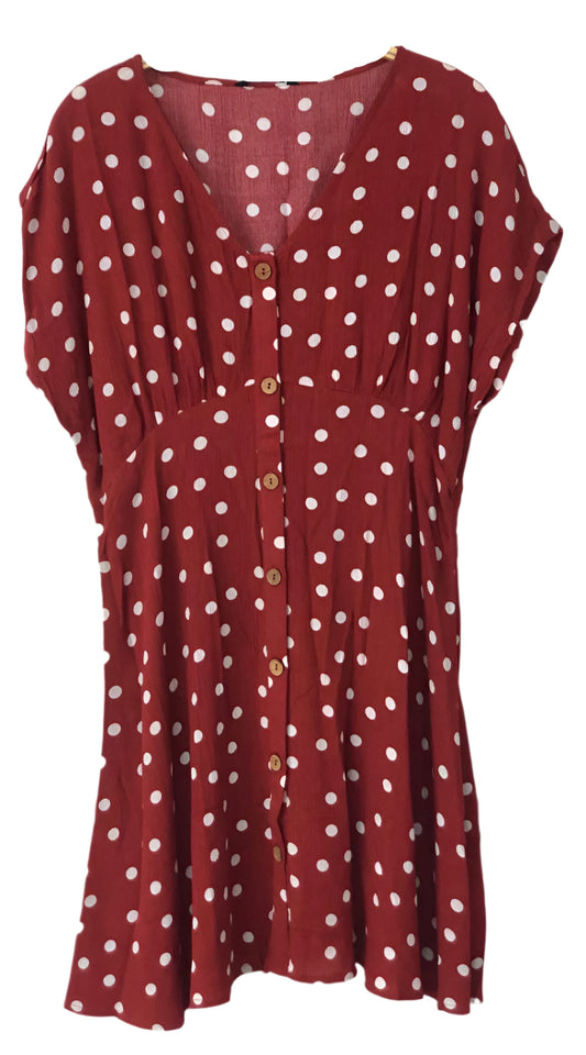 Red dress with white polka dots