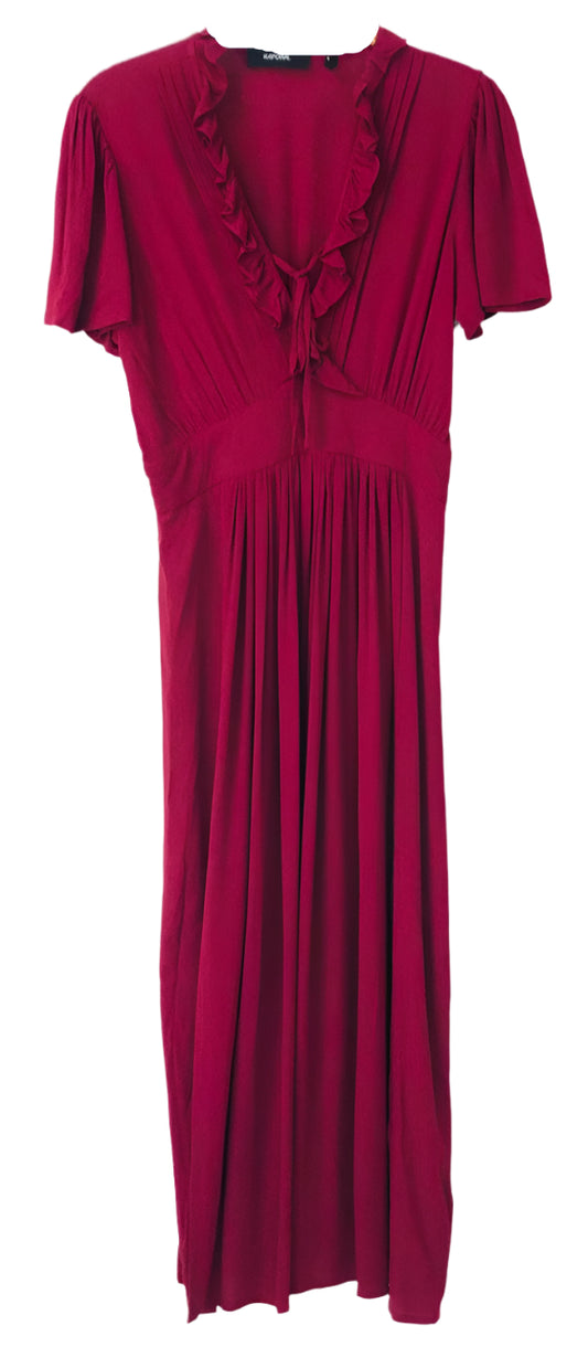 Red dress with ruffled neckline