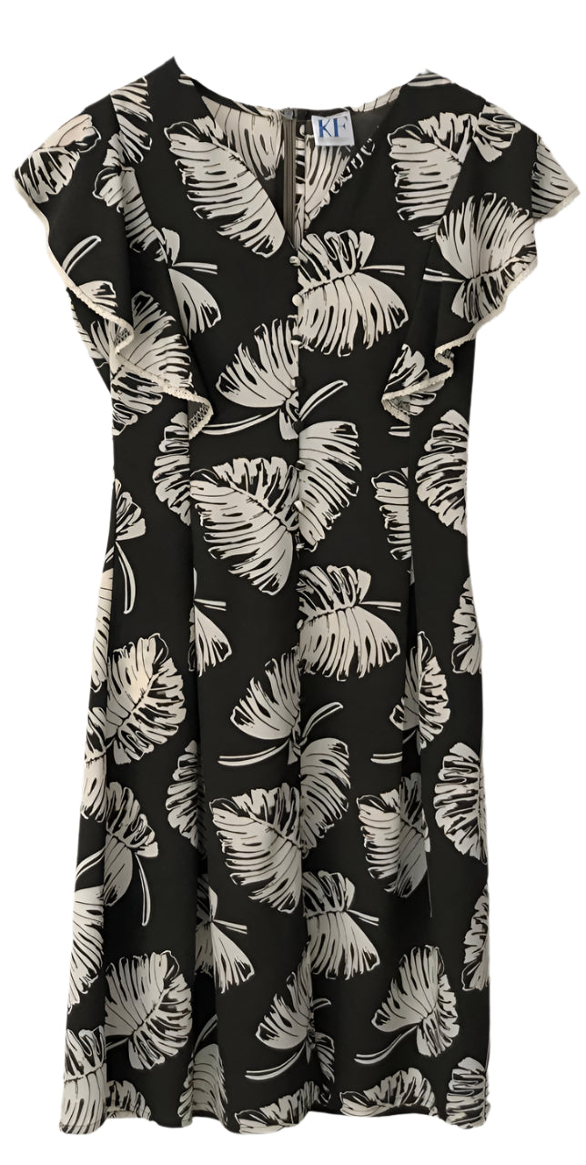 Black dress with white leaf pattern