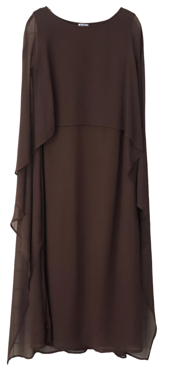 Brown dress with sheer overlay
