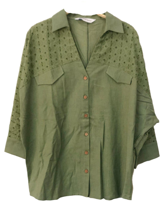 Green shirt with button details