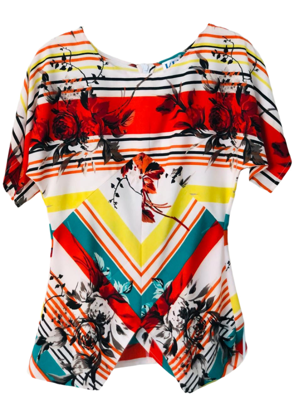 Colorful patterned top with floral design