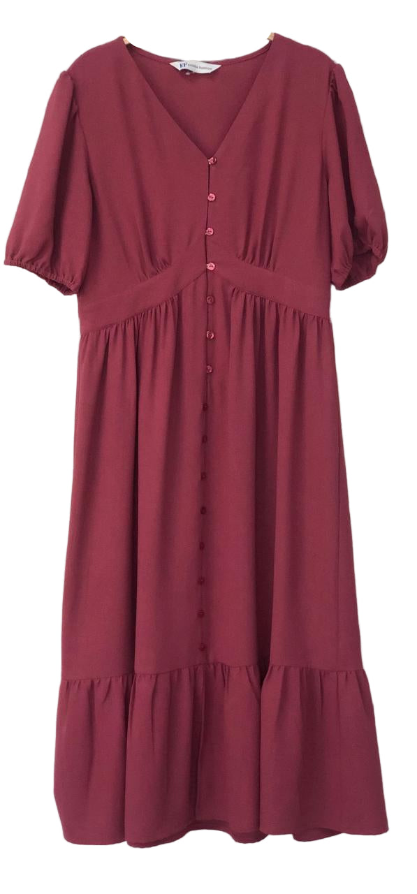Maroon dress with short sleeves and buttons