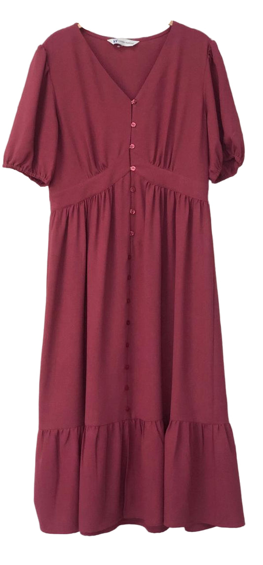 Maroon dress with short sleeves and buttons