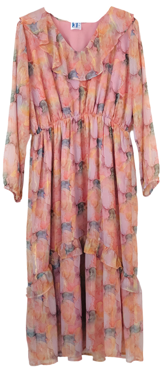 Long-Sleeve Dress with a Floral Pattern