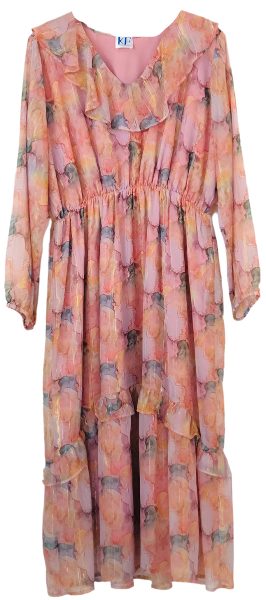 Long-Sleeve Dress with a Floral Pattern