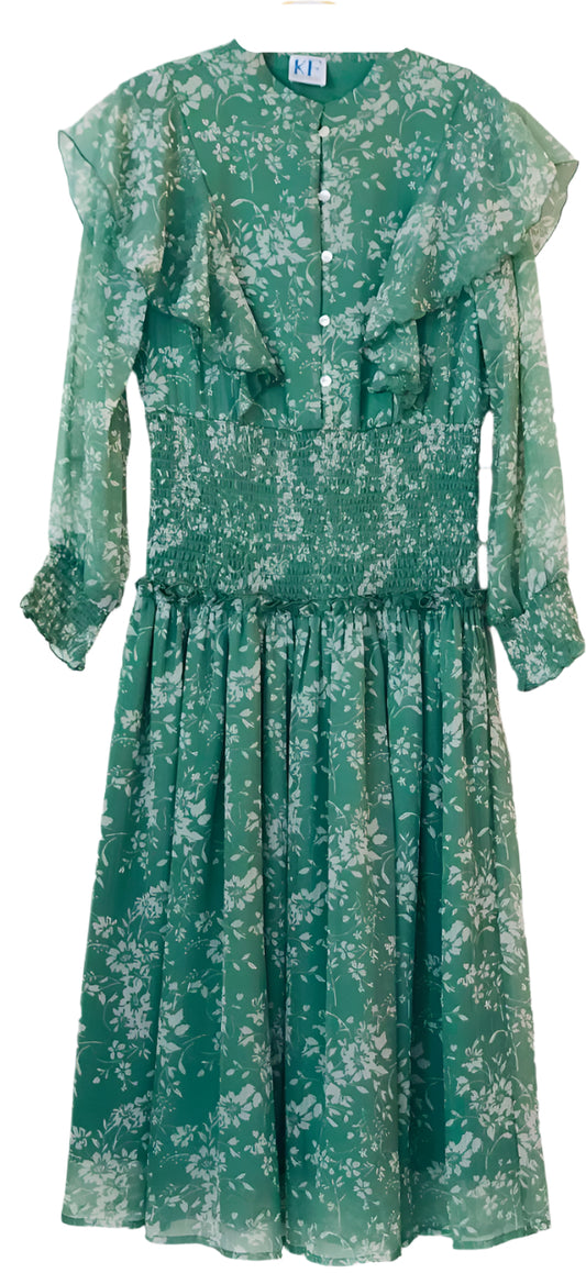 Green floral Dress with Lace
