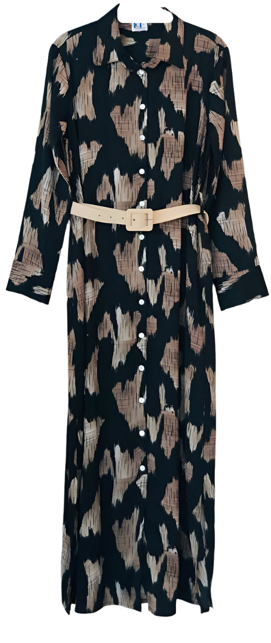 Collar Long Dress with Belt