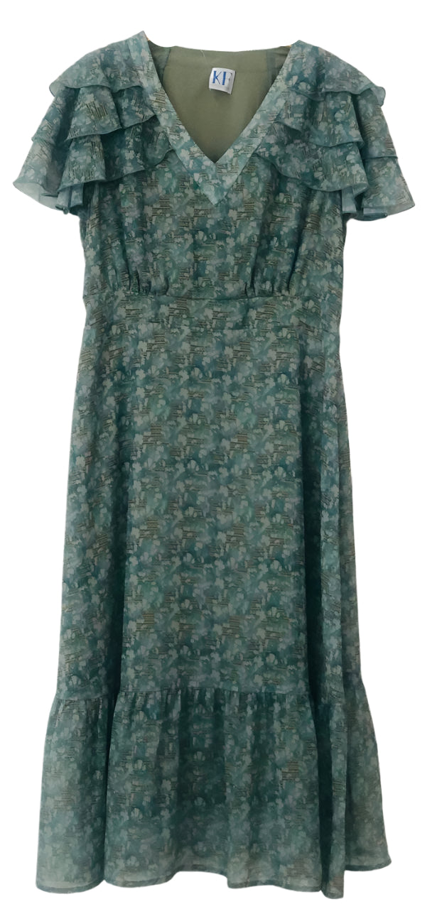 Green Floral dress with Ruffled Sleeves