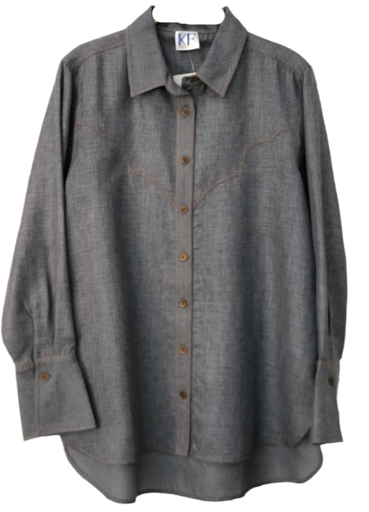Gray button-up shirt