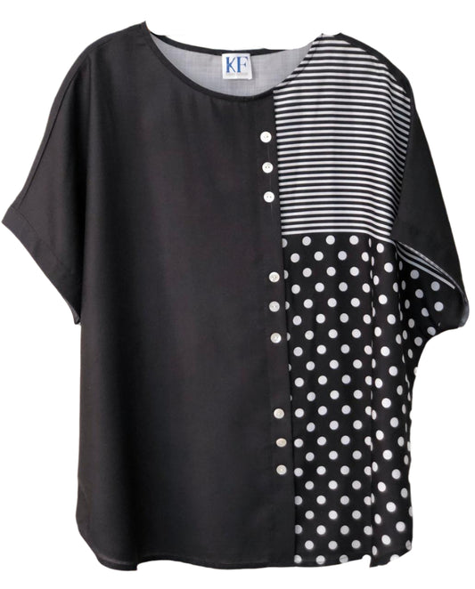 Black blouse with striped and polka dot