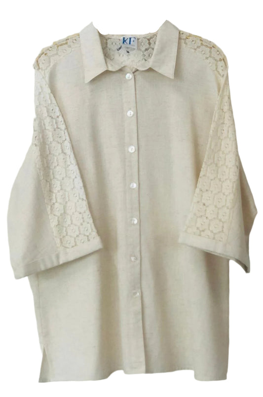 Colloar White /Beige Blouse