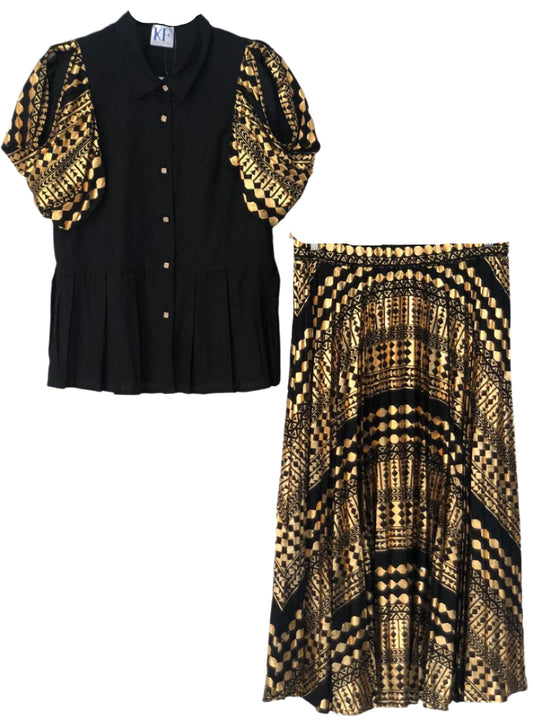 Black blouse with gold patterns and a matching skirt ( Co-Ord Set )