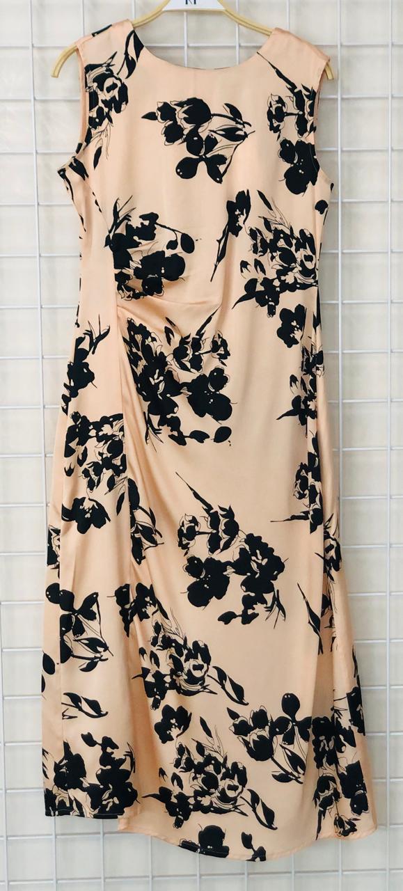 Beige Dress with Black Floral Pattern
