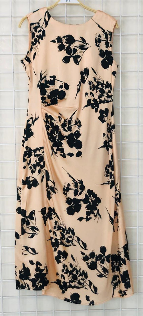 Beige Dress with Black Floral Pattern