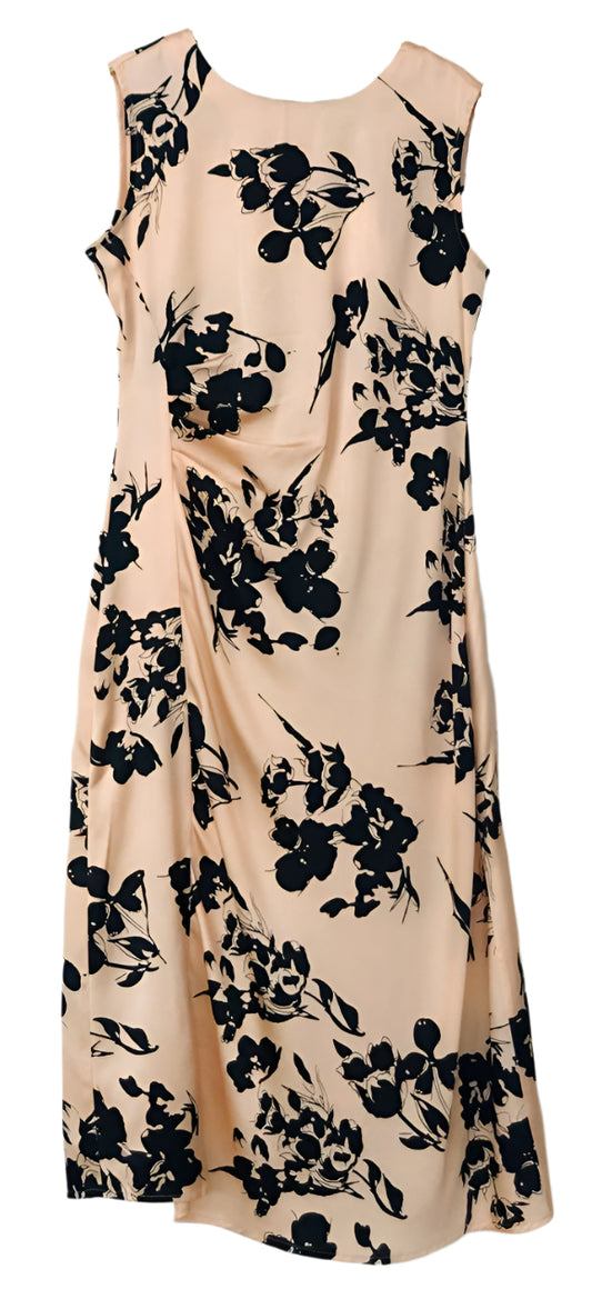 Beige Dress with Black Floral Pattern