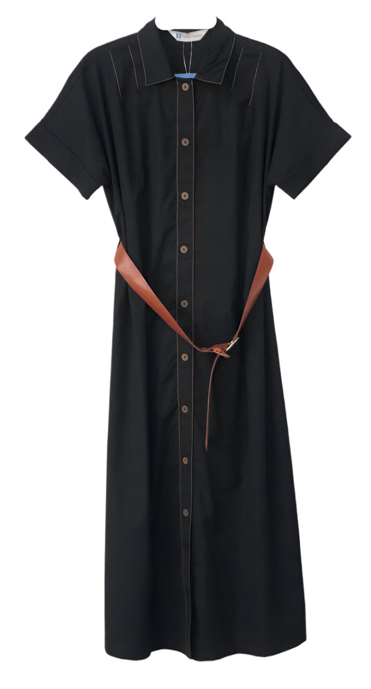 Black dress with brown belt