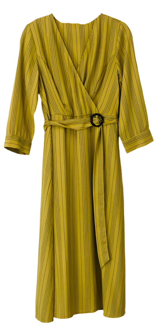 Yellow Pleated Dress with a Belt