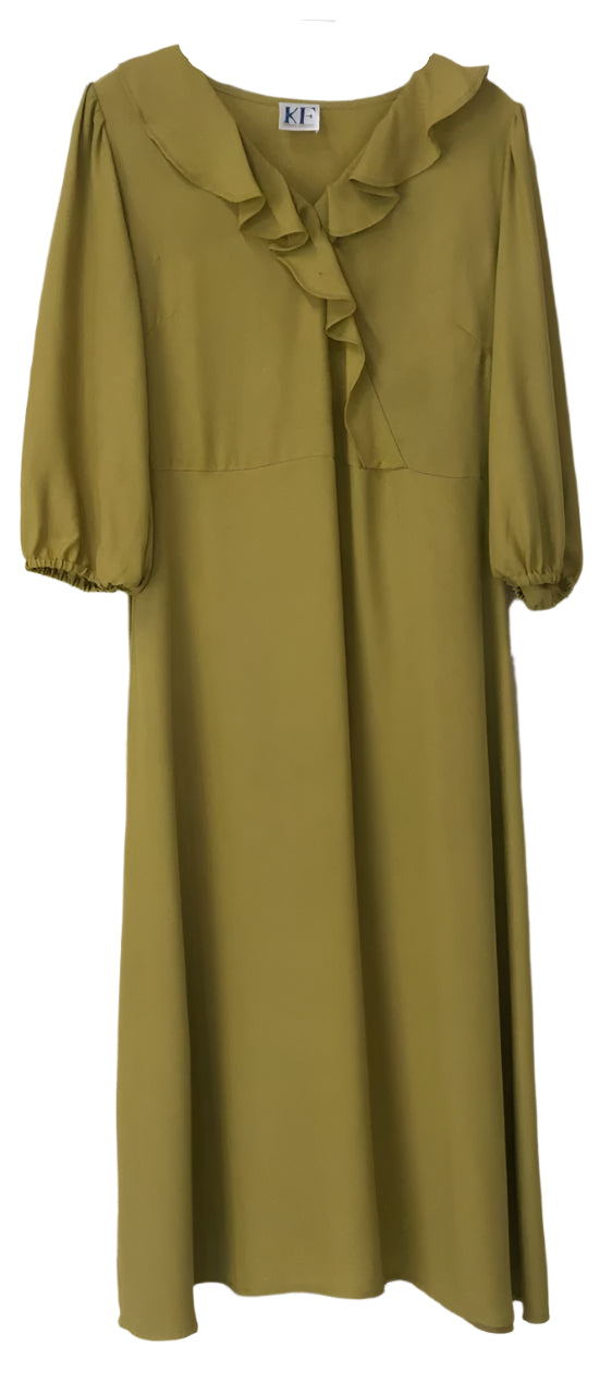Green Dress with Ruffled Collar