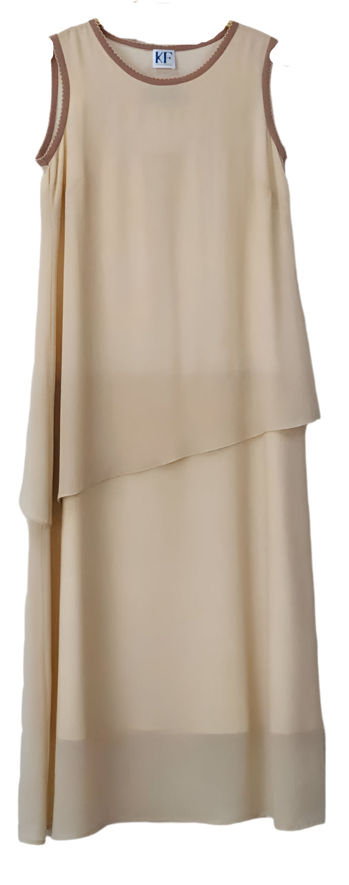 Beige Dress with Sheer Panels