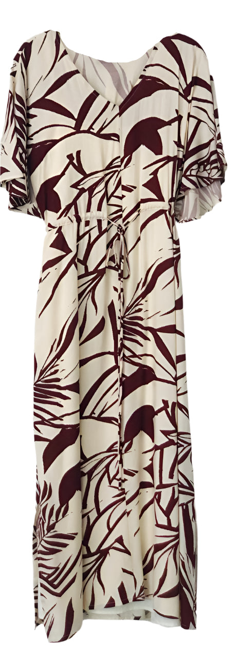 Beige Dress with Brown Leaf Pattern